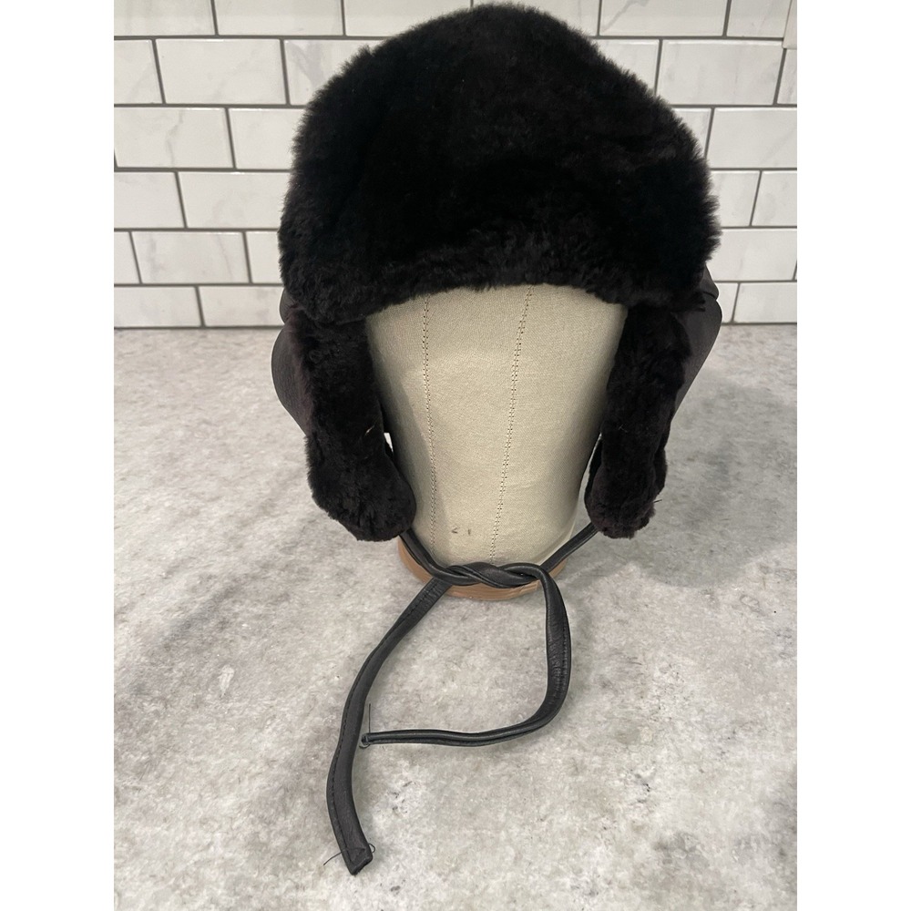 Cabela's Trapper Hat Fur Lined Black Over Ears Hunting Tracking Cap